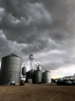 Grain storage bins and story weather